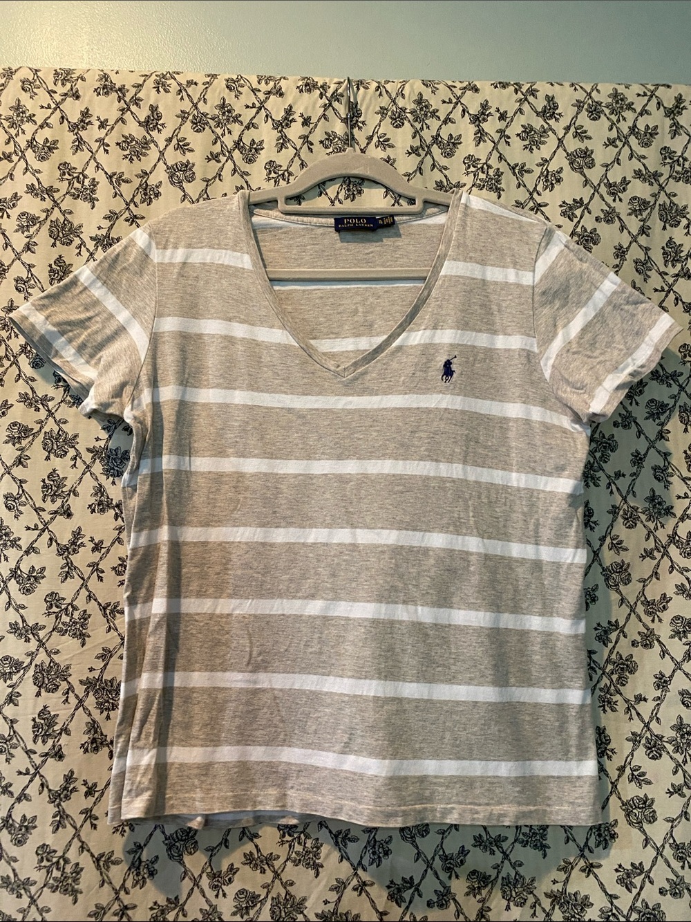 4 Ralph LaurenWomen’s Short Sleeve V-Neck Tees - Navy/White & Black/White Stripe - Picture 8 of 10